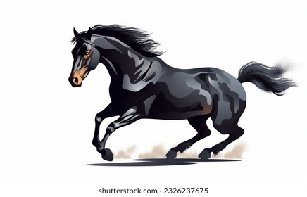 jumping black horse,white background,racing horse