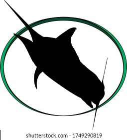 Saltando la marlín negra en el diseño de círculo verde