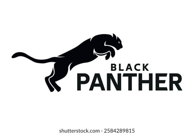 Jumping black panther silhouette logo icon. Puma symbol. Puma sign. Vector illustration of wild cat Jaguar