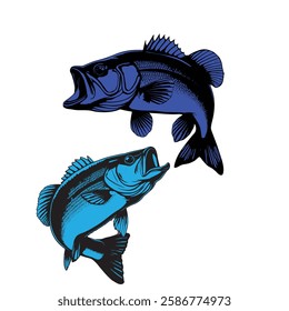 jumping  Blue Bass Fish Illustration vector – Dynamic Aquatic Artwork with Bold Colors and Detail." this image is ai generated"