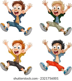 Jumping Boy Cartoon Character Collection illustration