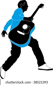 jumping boy holding a guitar