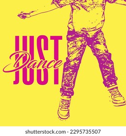 jumping boy sketch vector | joyful boy dance vector | just dance text 