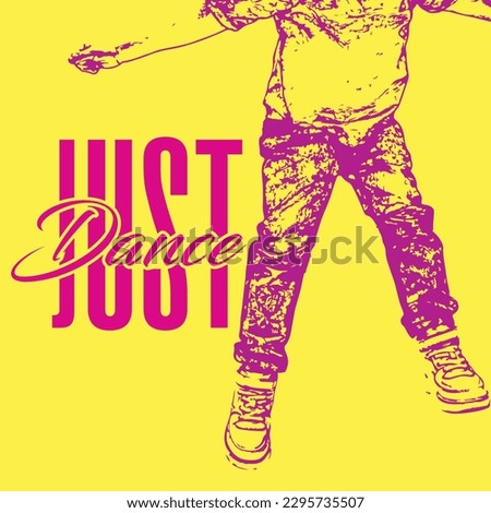 jumping boy sketch vector | joyful boy dance vector | just dance text 