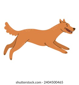 Jumping brown dog. Pet, friend. Simple vector illustration in flat cartoon style isolated on white background