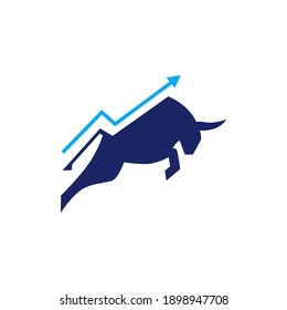 jumping bull graph chart arrow finance logo vector icon illustration