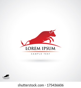 Jumping bull label - vector illustration