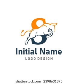 Jumping Bull Logo of Initial Letter S buffalo strong symbol clipart vector.