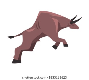 Jumping Bull, Spanish Corrida Traditional Performance Cartoon Style Vector Illustration