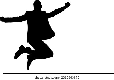 "Jumping business man silhouette vector illustration"
"Silhouette of a joyful businessman leaping in the air"