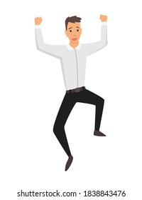 Jumping business people. Business man jumps on a white background. Vector illustration of a flat design. Office worker jumping. Part of cartoon business team