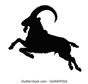 jumping Capricorn, black silhouette on a white background, vector isolated monochrome image