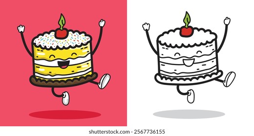 Jumping cartoon cake illustration for Design Element