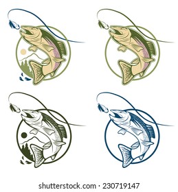 jumping cartoon trout vintage labels set