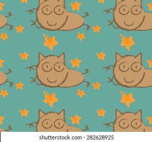 Jumping cat cartoon illustration seamless pattern.
