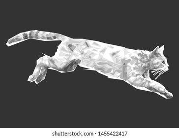 Jumping Cat With Flat Background Color In Black And White WPAP Art Style