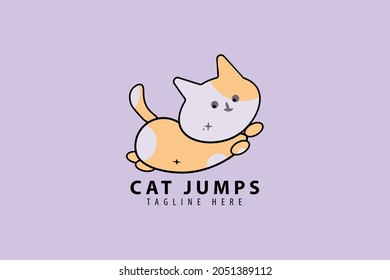 Jumping cat logo design template. Vector illustration.