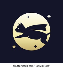 Jumping cat and moon logo.