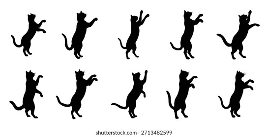 Saltando conjunto de ícones de silhuetas de gato - ilustração de vetor de gatinho brincalhão