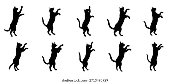 Saltando conjunto de ícones de silhuetas de gato - ilustração de vetor de gatinho brincalhão