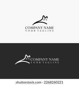 Jumping Cat symbol vector icon. Line art vector logo design with isolated background.