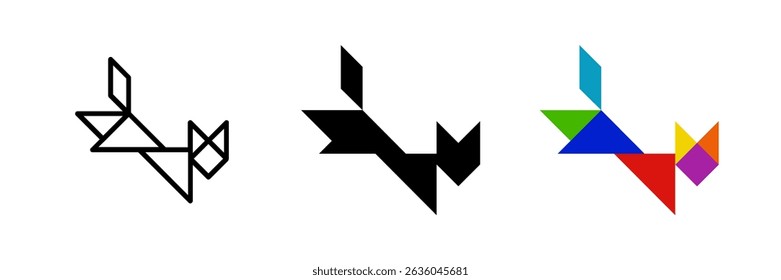 Jumping cat tangram icon. Perfect for playful or pet designs.