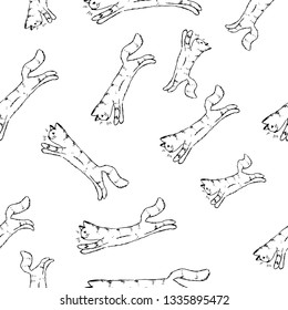 Jumping cats. Seamless pattern. Vector illustration.