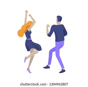 Jumping character in various poses. Group of young joyful laughing people jumping with raised hands. Happy positive young men and women rejoicing together, happiness, freedom, motion people concept.