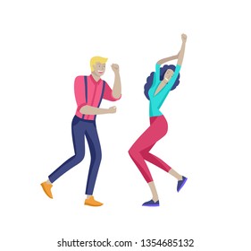 Jumping character in various poses. Group of young joyful laughing people jumping with raised hands. Happy positive young men and women rejoicing together, happiness, freedom, motion people concept.