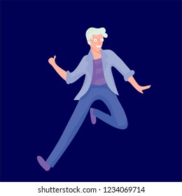 Jumping character in various poses. Happy positive young men rejoicing, happiness, freedom, motion people concept.