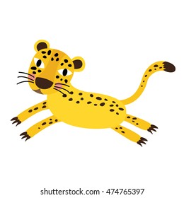 Jumping Cheetah animal cartoon character isolated on white background.
