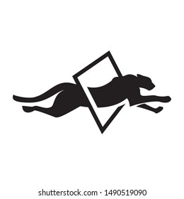 Jumping cheetah through square frame simple flat animal logo design