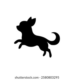 Jumping chihuahua puppy silhouette icon vector flat illustration design on white background.