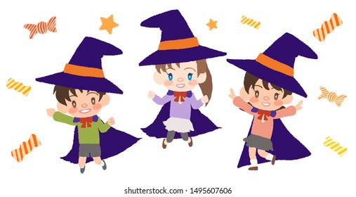 Jumping children and candy, Halloween