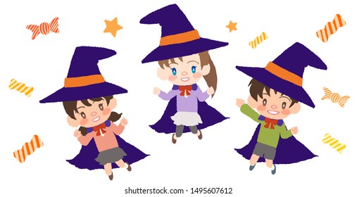 Jumping children and candy, Halloween