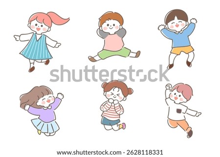 Jumping children, cheerful, smiling, hapiness