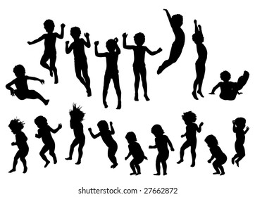springende Kinder Silhouette. schwarzer Vektor