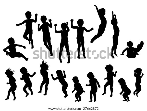 Jumping Children Silhouette Black Vector Stock Vector (Royalty Free ...