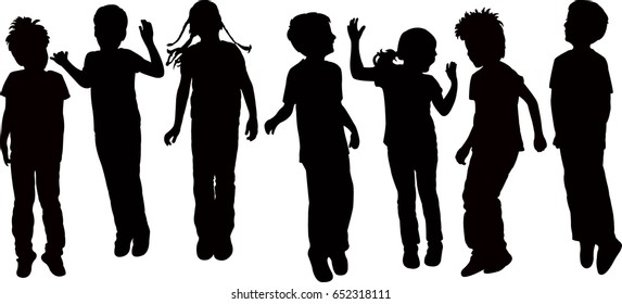 jumping children, silhouette vector