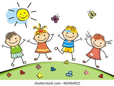 jumping children, vector illustration