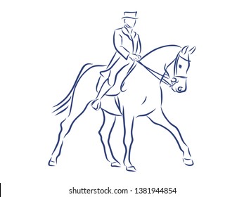 Jumping competition, horsemanship contour vector illustration