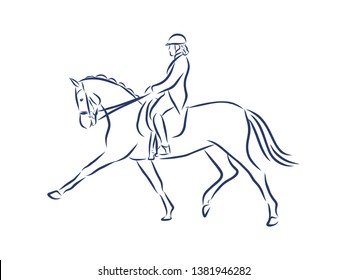 Jumping competition, horsemanship contour vector illustration