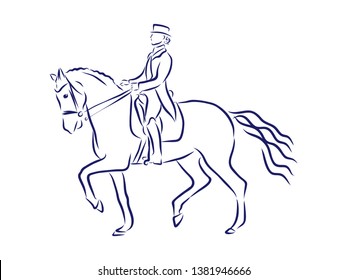 Jumping competition, horsemanship contour vector illustration