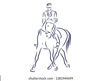 Jumping competition, horsemanship contour vector illustration