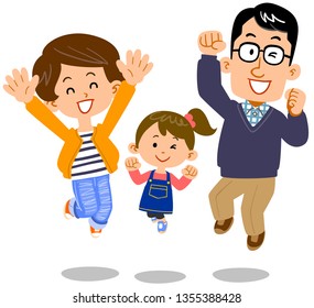 Jumping couple and daughter