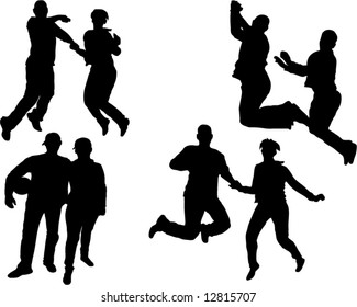 jumping couple silhouette