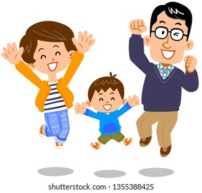 Jumping couple and son