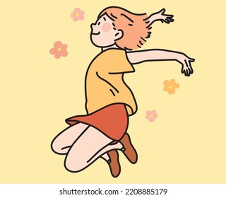 jumping cute girl with smiley face illustration