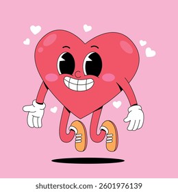 Jumping cute heart cartoon mascot