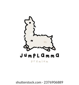 Jumping Cute Llama running Chibi Cartoon outline logo vector icon Illustration